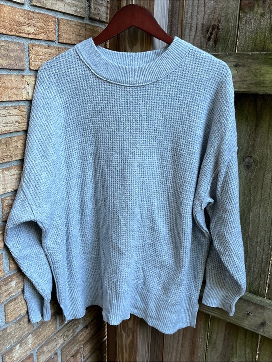 aerie Sweaters - aerie Light Gray Waffle-Knit Oversized Crewneck Sweater